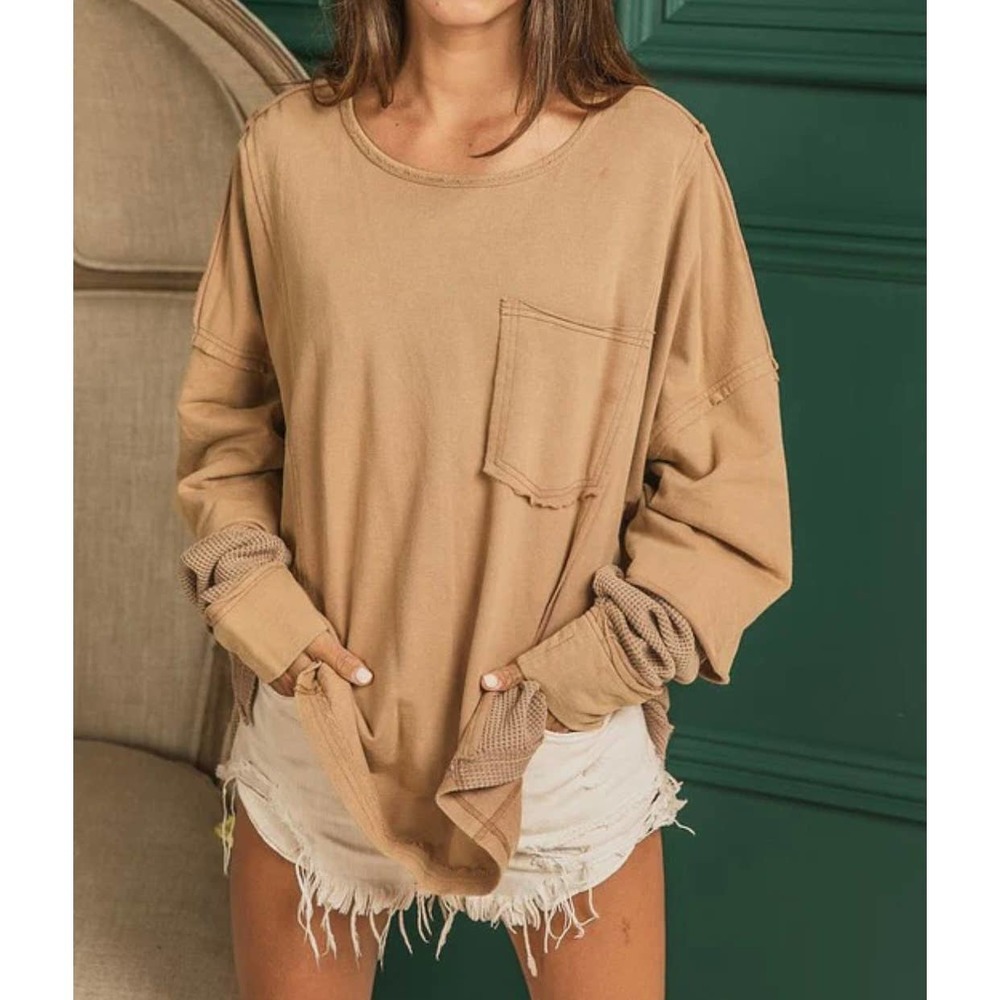DRESS UP Vintage Wash Oversized Top with Raw Edge Details